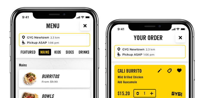 GYG mobile ordering app
