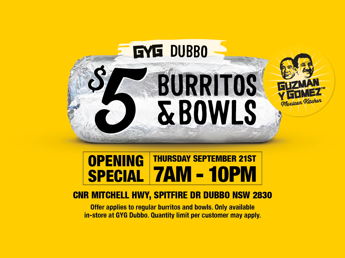 GYG DUBBO WITH 5 BURRITOS & BOWLS GYG Mexican Kitchen