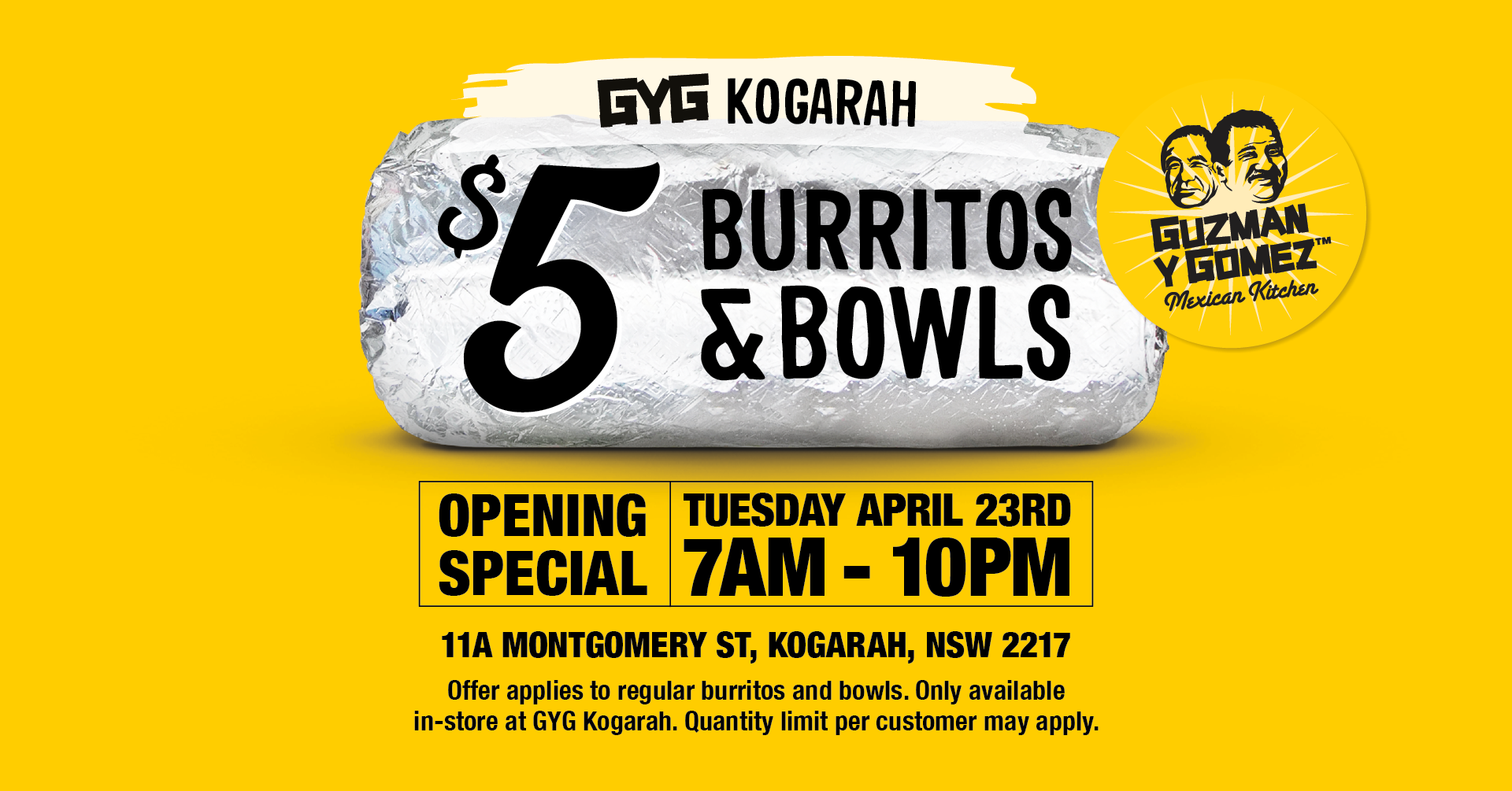 GYG KOGARAH WITH 5 BURRITOS & BOWLS GYG Mexican Kitchen