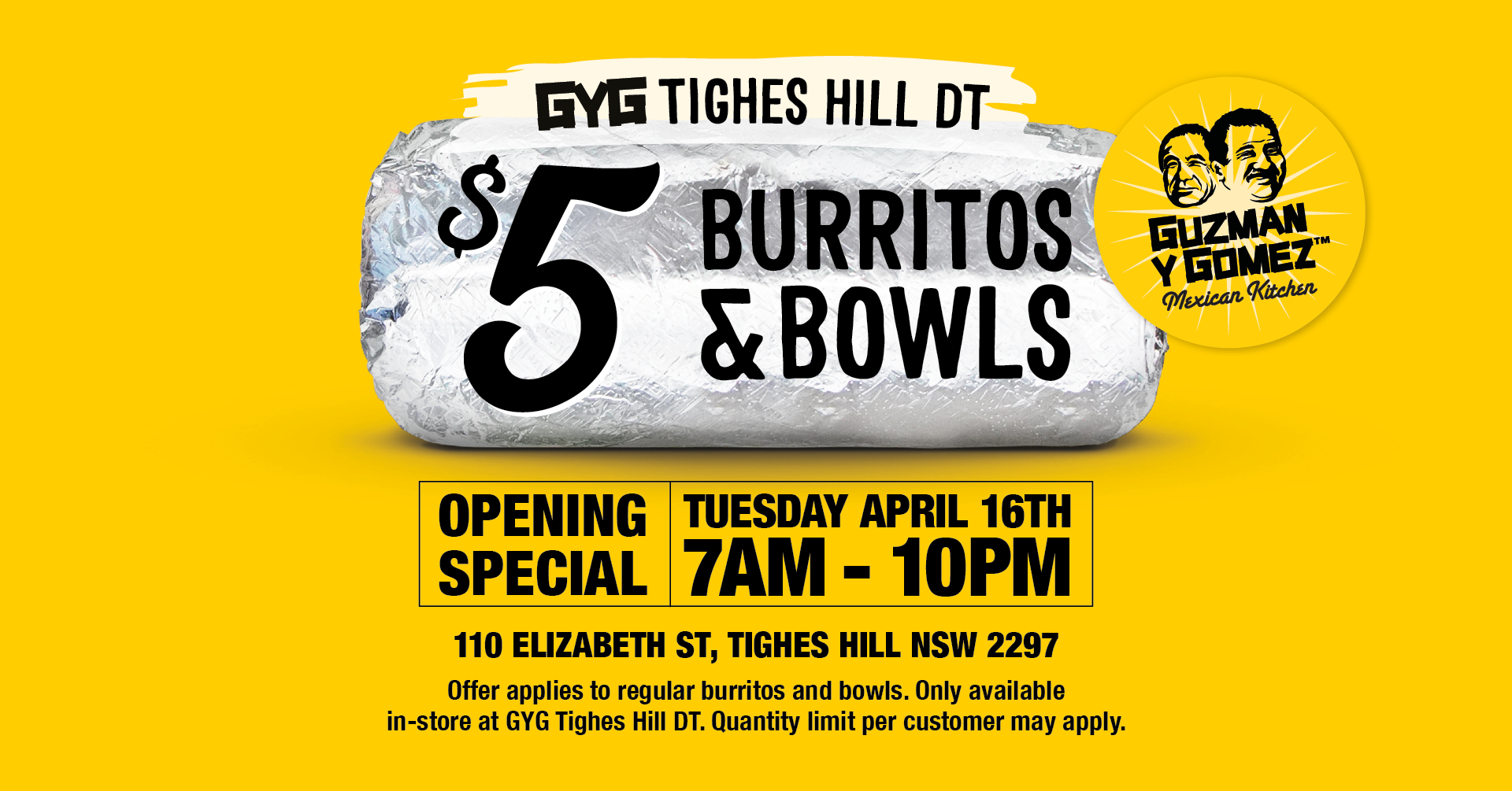 GYG TIGHES HILL WITH 5 BURRITOS & BOWLS GYG Mexican Kitchen